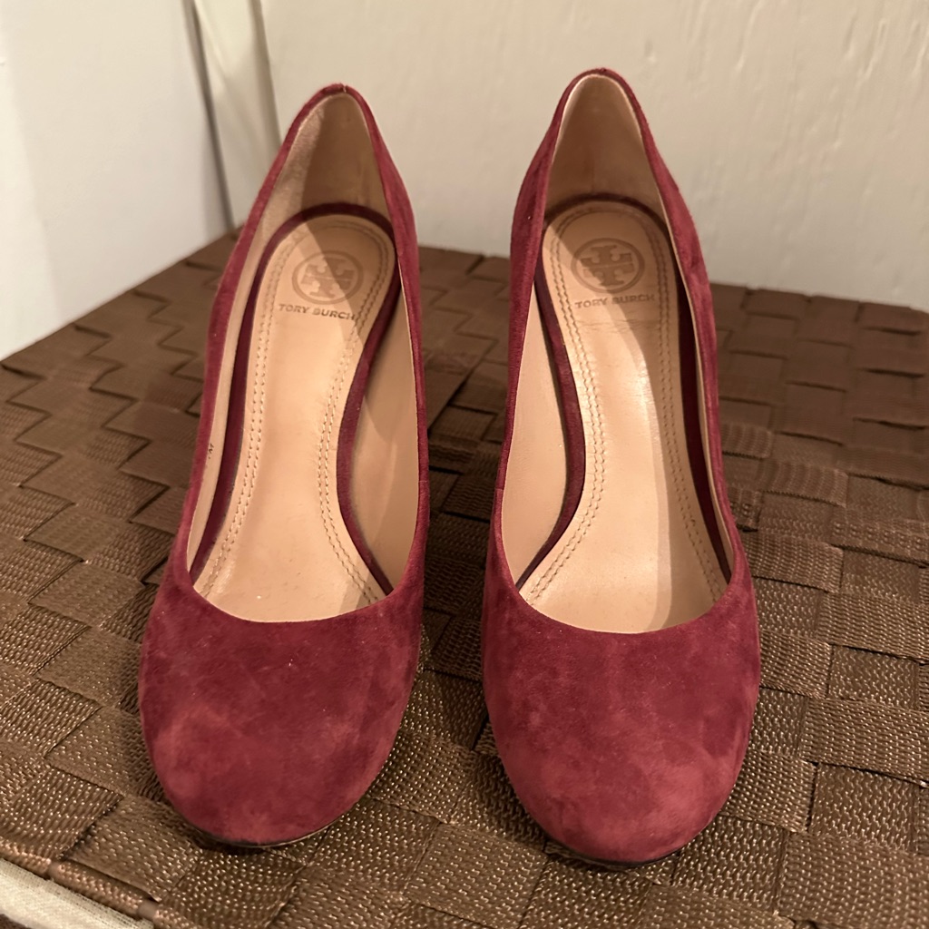 Tory Burch Astoria Burgundy Suede Wedge - Size 7